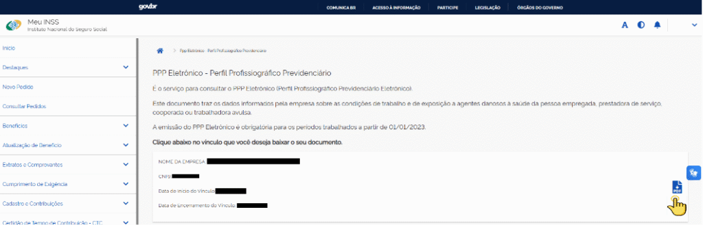 ppp eletronico meu inss
