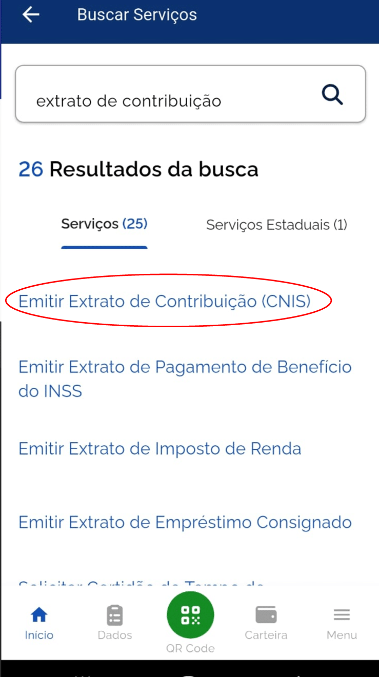 Tela inicial do Meu INSS com a busca de serviços